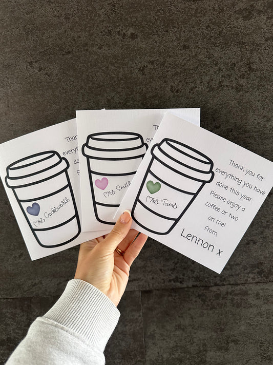 Personalised Coffee Cup Teacher Gift Card Holder